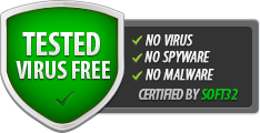 Tested Virus Free: no virus, no spyware, no mailware. Certified by Soft32